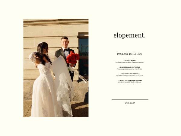 Price guide elopement package page